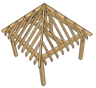 model 4 t2 toit pyramidal chêne/douglas 4.2x4.2m h=2.2m 45°